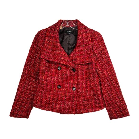 Talbots Jackets & Blazers - Talbots Petites Tweed Blazer Women's 6P Red/Orange Double-Breasted Wool Blend